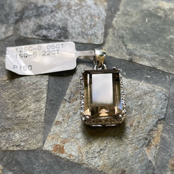 Smokey Quartz 0.22 ct. CZ 0.05 ct. Sterling silver pendant - Picture 1 of 9